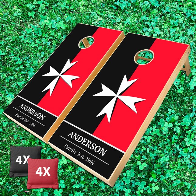 White Maltese Cross & Malta Flag / Family fun Cornhole Set (Creator Uploaded)