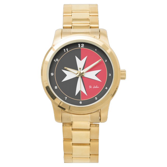 White Maltese Cross & Malta flag fashion / knight Watch (Front)