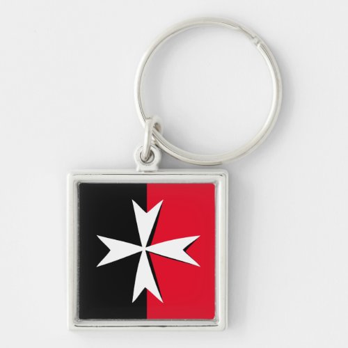 White Maltese Cross  Malta flag fashion  knights Keychain