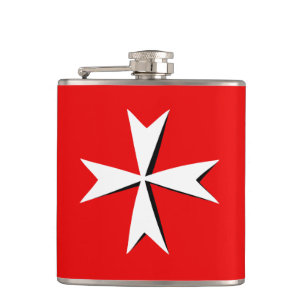 White Maltese Cross & Malta flag fashion symbol Flask