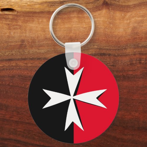 White Maltese Cross  Malta flag fashion symbol Keychain