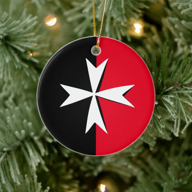 White Maltese Cross & Malta flag symbol / knights Ceramic Ornament (Tree)