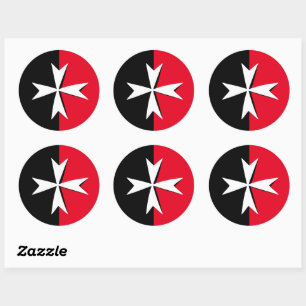 White Maltese Cross & Malta flag symbol / knights Classic Round Sticker