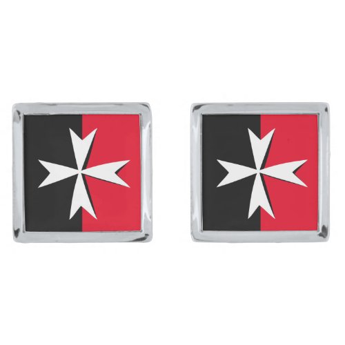 White Maltese Cross  Malta flag symbol  knights Cufflinks