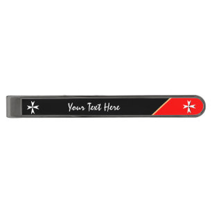 White Maltese Cross & Malta flag symbol / knights Gunmetal Finish Tie Bar