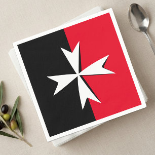 White Maltese Cross, Malta flag symbol / knights Napkins