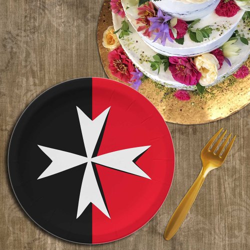 White Maltese Cross  Malta flag symbol  knights Paper Plates
