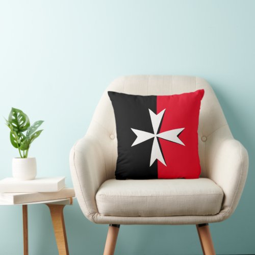 White Maltese Cross  Malta flag symbol  knights Throw Pillow