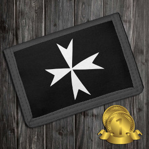 White Maltese Cross, Malta flag symbol / knights Tri-fold Wallet
