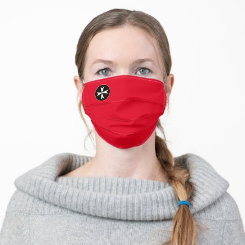 White Maltese Cross on Red  Malta order fashion Adult Cloth Face Mask