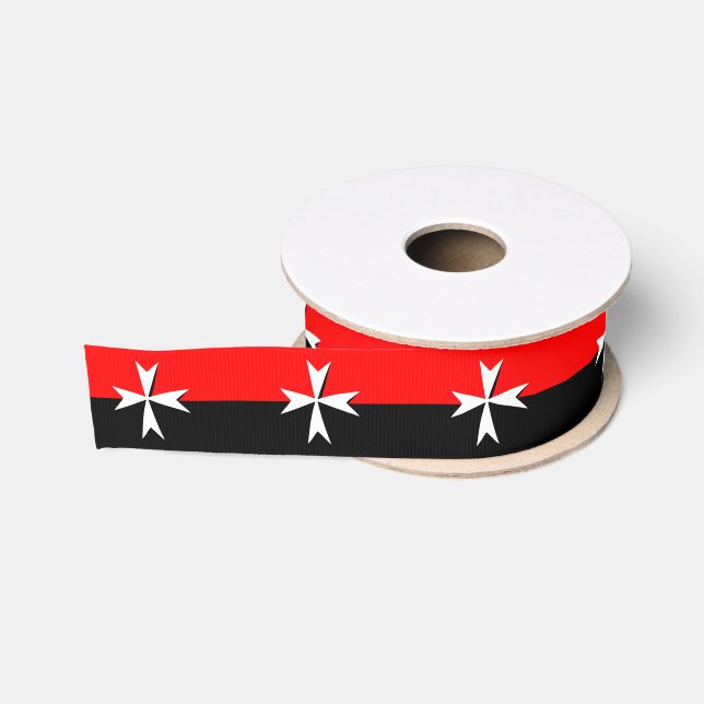White Maltese Cross ribbon, Knights Black /Red Grosgrain Ribbon (Spool)