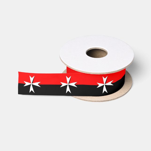 White Maltese Cross ribbon, Knights Black /Red Satin Ribbon (Spool)
