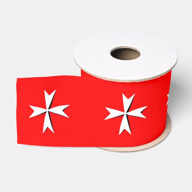 White Maltese Cross ribbon, Malta Flag design /red Grosgrain Ribbon (Spool)