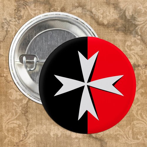 White Maltese Cross St John Malta flag knights Button