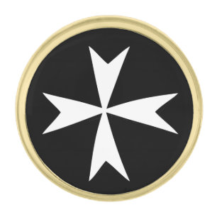 White Maltese Cross, St. John, Malta flag symbol Gold Finish Lapel Pin