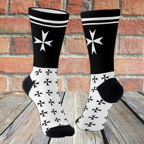 White Maltese Cross St John Malta flag  symbol Socks