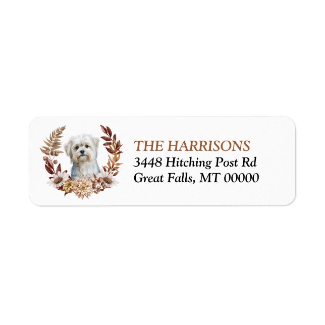 White Maltese Dog Autumn Wreath Label (Front)