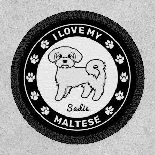 White Maltese Dog I Love My Maltese & Name Patch