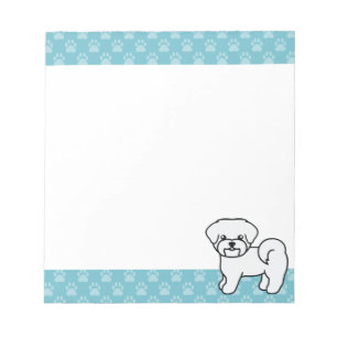 White Maltese Dog Illustration & Blue Borders Notepad