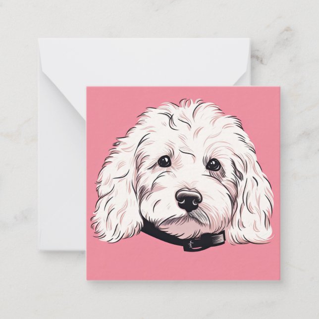 White Maltese Dog Pink Flat Note Square Card (Front)