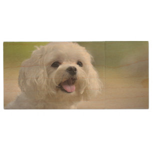 White Maltese Dog Wood USB Flash Drive