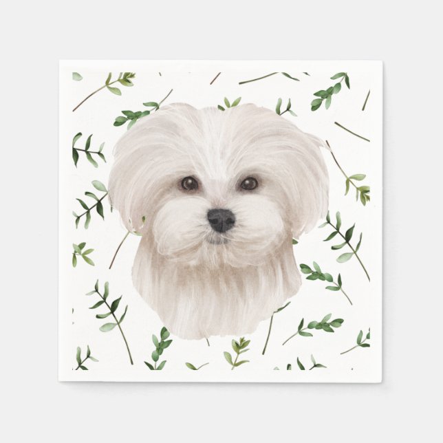 White Maltese Greenery Boho Baby Shower Napkins (Front)