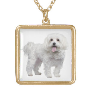 White Maltese Puppy Dog Pendant Necklace