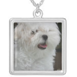 White Maltese Puppy Necklace