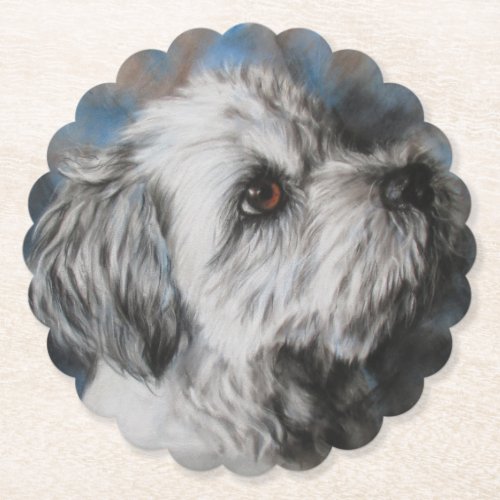 White MalteseShih Tzu fluffy dog Paper Coaster