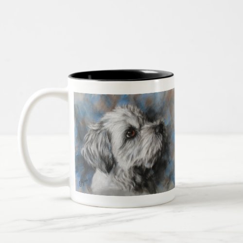 White MalteseShih Tzu fluffy dog Two_Tone Coffee Mug