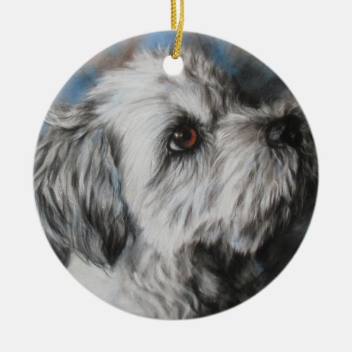 White MalteseShih Tzu Malshi dog puppy Ceramic Ornament