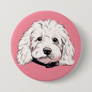 White Maltipoo Pet Dog Button Pin Badge