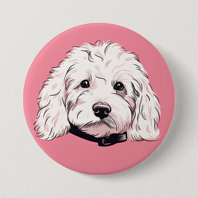 White Maltipoo Pet Dog Button Pin Badge (Front)