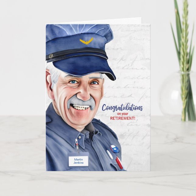 White Man Postal Mail Carrier Retirement Card (Front)