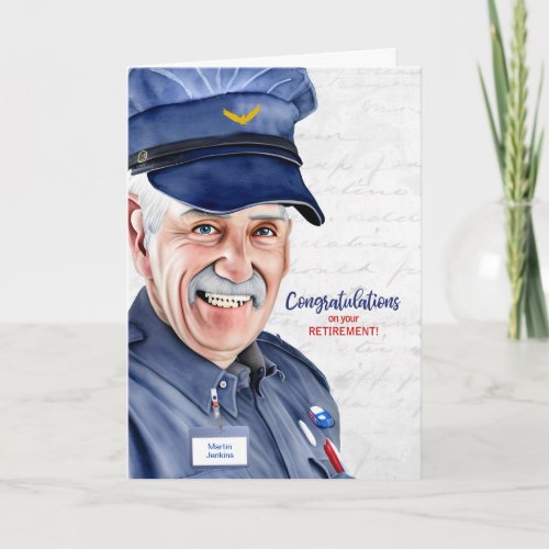 White Man Postal Mail Carrier Retirement Card