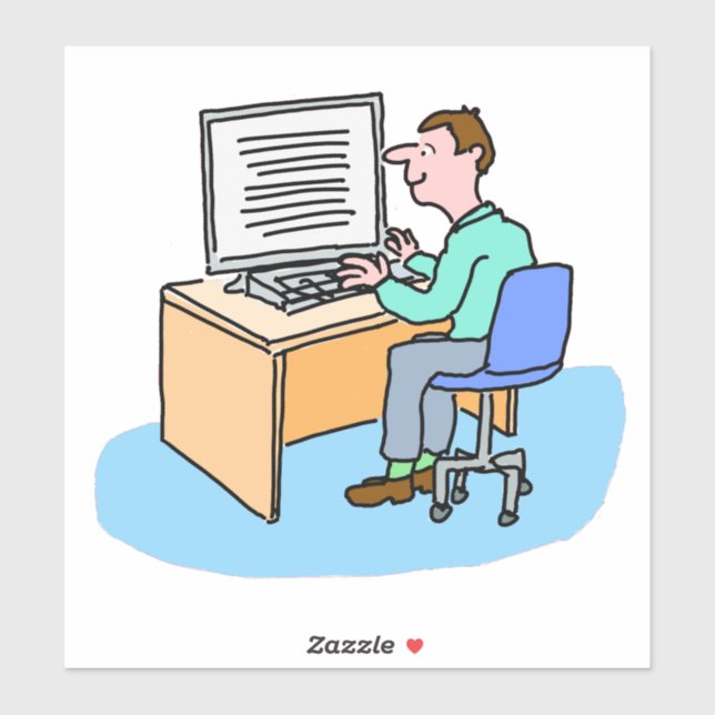White man working at a computer sticker (Sheet)