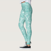 Dark Blue Aqua Turquoise Polygon Art Pattern Leggings | Zazzle