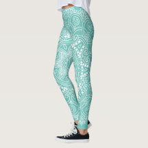 White Mandala Art Pattern On Light Teal Blue Green