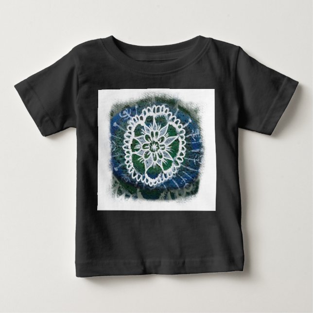 White mandala blue background Organic Bodysuit (Front)