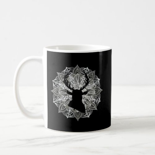 White Mandala Circle Deer Coffee Mug