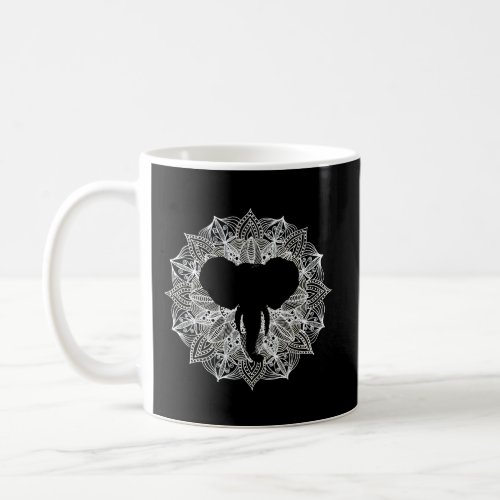 White Mandala Circle Elephant Coffee Mug