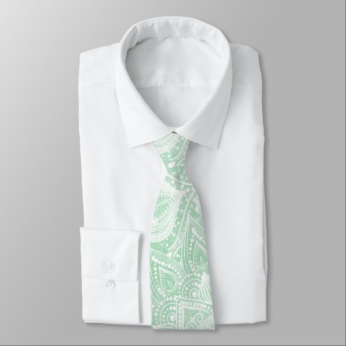 White Mandala Collection Green Design Neck Tie