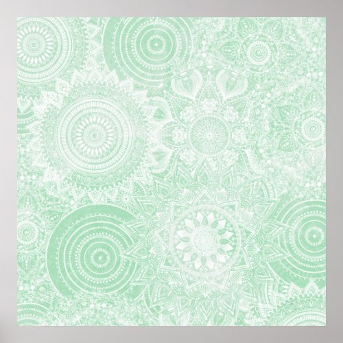 White Mandala Collection Green Design Poster