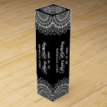 White Mandala on Black Damasks Background Wine Box<br><div class="desc">White ornate mandala over a black and dark gray monochromatic background. Customizable text in a matching white color-happy birthday.</div>