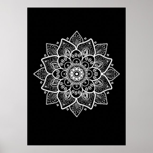 White Mandala On Black Poster (Front)