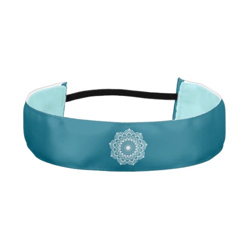 White Mandala on Blue Background Athletic Headband
