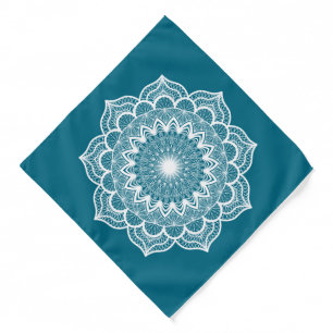 White Mandala on Blue Background Bandana