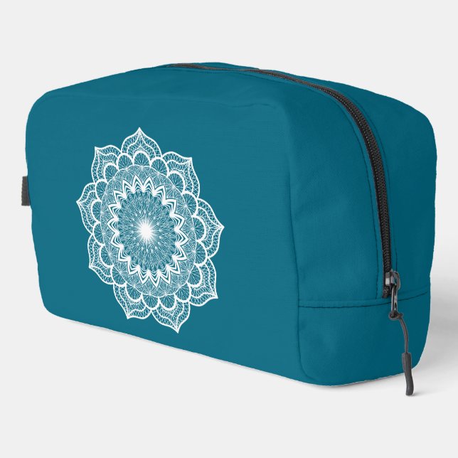 White Mandala on Blue Background Dopp Kit (Right Corner)
