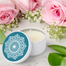 White Mandala on Blue Background Mini Candle Favors