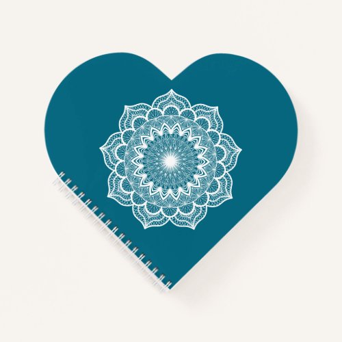 White Mandala on Blue Background Notebook